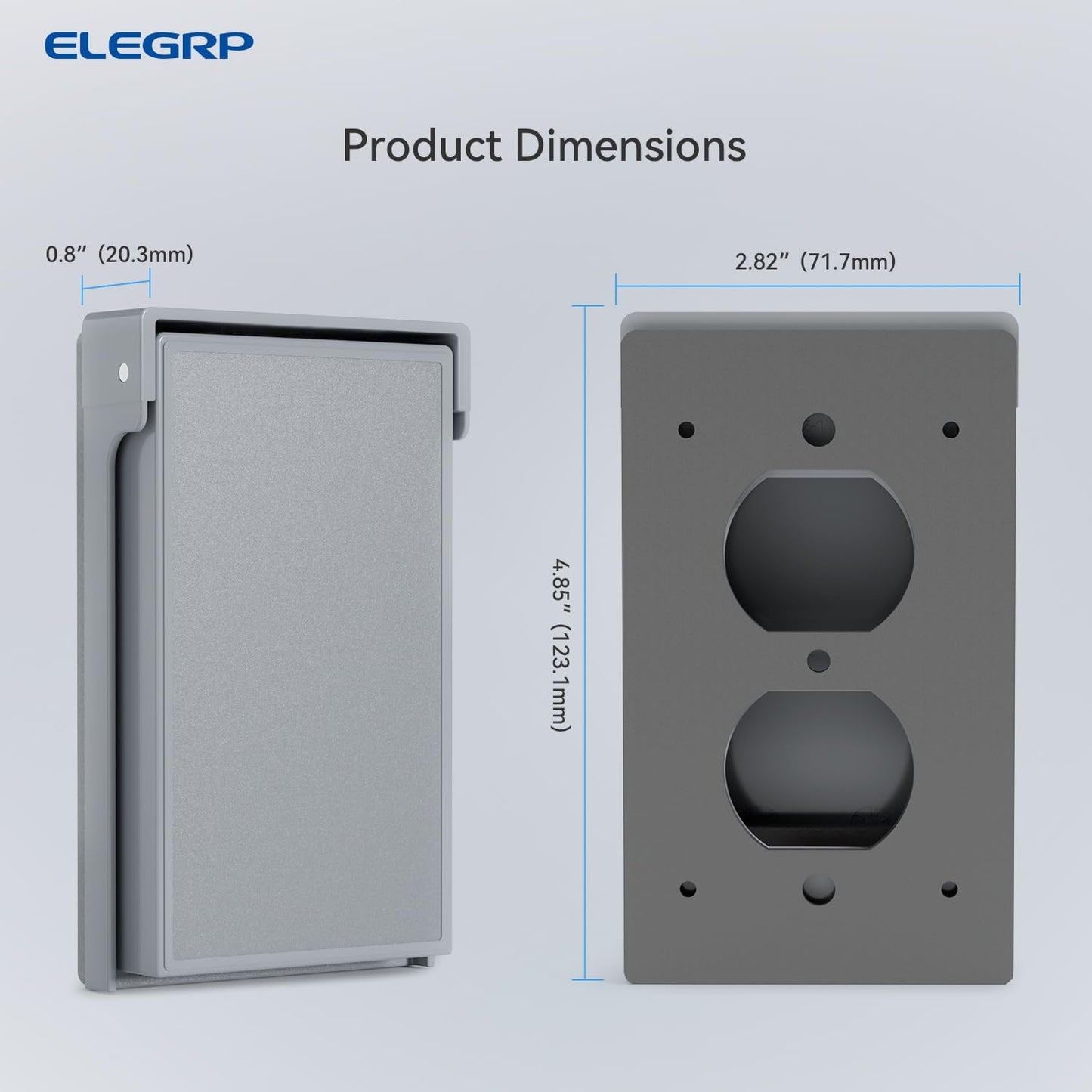 ELEGRP Horizontal Outdoor Cover for Duplex Receptacles, 2-Hole Weatherproof Wall Plate, Outdoor Electrical Outlet Cover, Standard Size 1-Gang 4.55” x 3.02”, Thermoplastic, 1 Pack, Grey