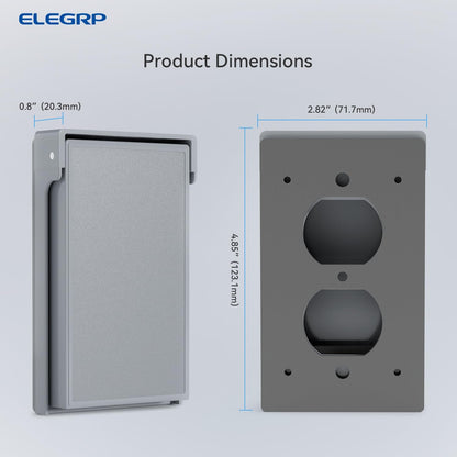 ELEGRP Horizontal Outdoor Cover for Duplex Receptacles, 2-Hole Weatherproof Wall Plate, Outdoor Electrical Outlet Cover, Standard Size 1-Gang 4.55” x 3.02”, Thermoplastic, 1 Pack, Grey