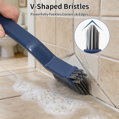 3-in-1 Grout Brush and Crevice Cleaner,with V-Shaped Bristles & Hair Clip-Multi-Surface Gap Cleaning Tool for Bathroom Tiles,Kitchen,Window Tracks,and Narrow Corners (White)