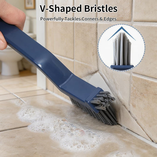 3-in-1 Grout Brush and Crevice Cleaner,with V-Shaped Bristles & Hair Clip-Multi-Surface Gap Cleaning Tool for Bathroom Tiles,Kitchen,Window Tracks,and Narrow Corners (White)