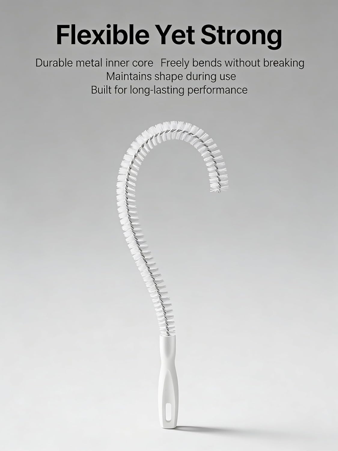Drain Cleaning Brush, 2-Pack Flexible Pipe Cleaner Tool for Sink Shower and Bathtub Drain, Long Hair and Debris Remover Snake with Handle and Hook, Reusable Clog Removal Accessory