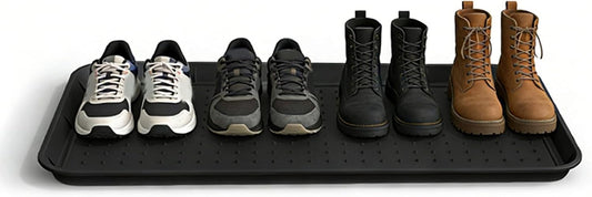 Silicone Boot Tray, 30"x15" Non Slip Shoe Tray for Entryway, Easy to Clean Shoe Mat for Muddy & Wet Shoes Water Proof Rug for Front Door Patio Porch Room (Black)
