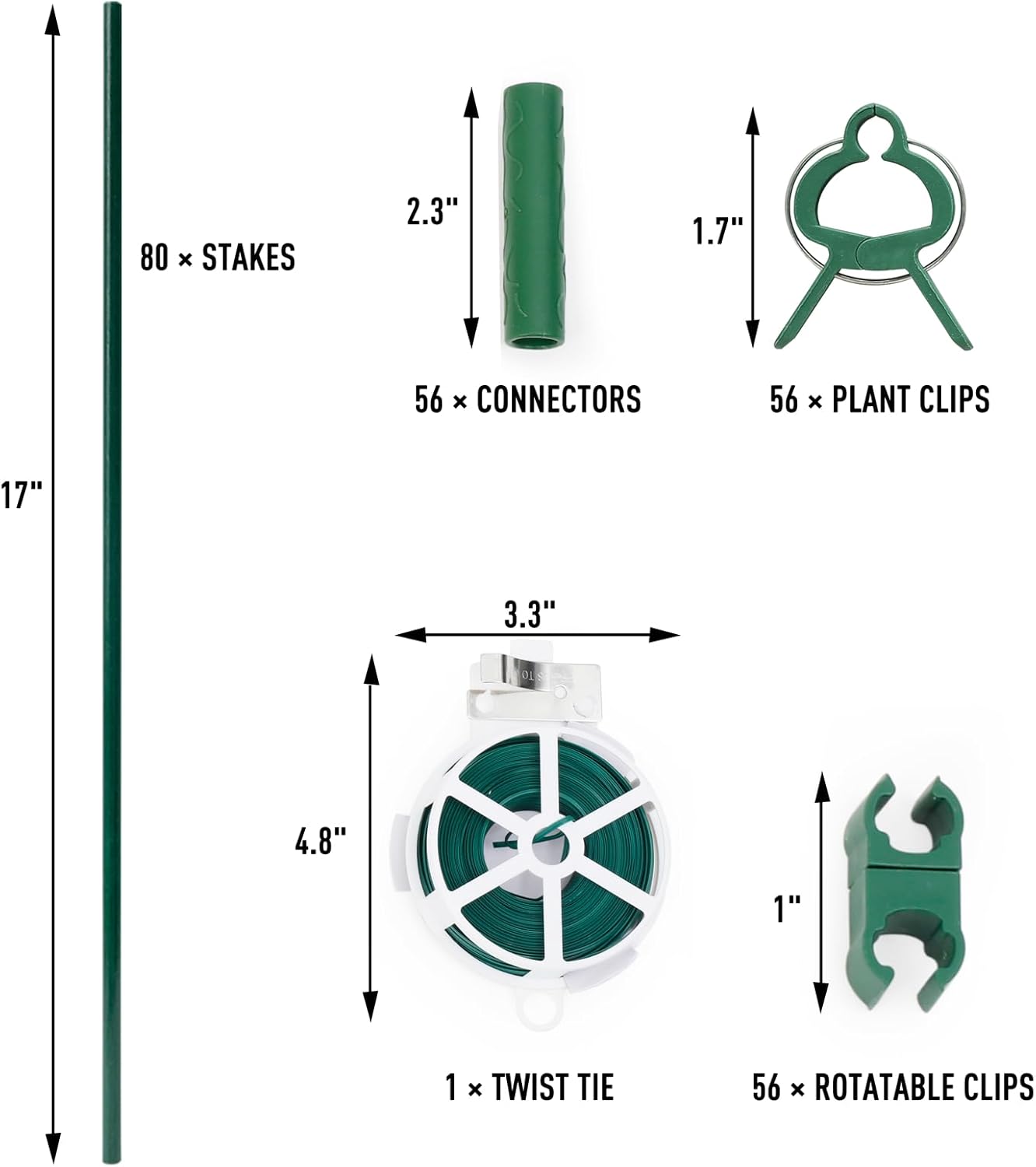 MAXPACE 62pcs Garden Stakes Kit: Includes 20 Sets of Fiberglass Plant Sticks Supports & Accessories for DIY 4ft, 5ft, 6ft, 7ft Stakes for Tomato, Vegetables, Indoor & Outdoor Gardening Supplies