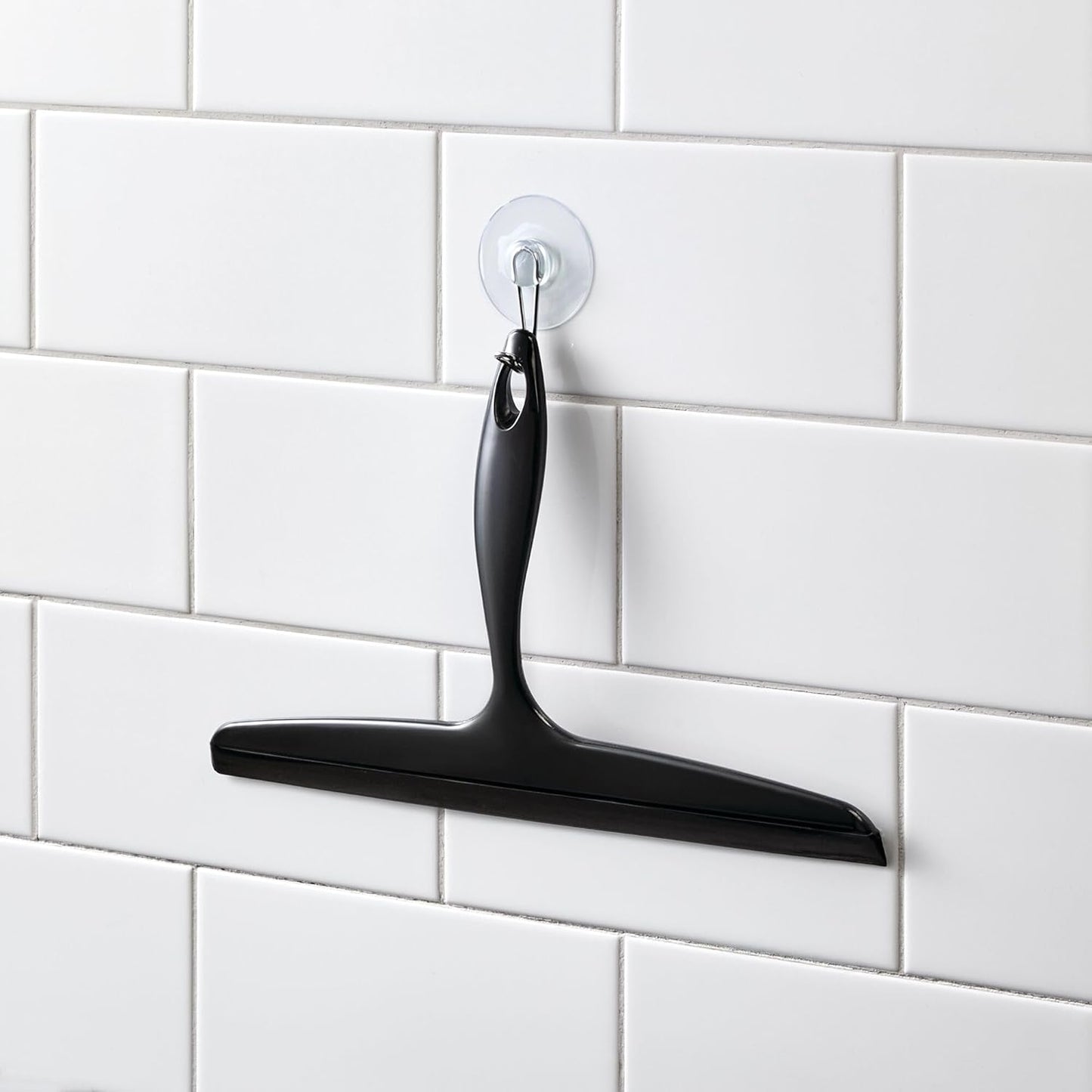 iDesign Plastic Bath Squeegee for Glass with Suction Hook Holder – 12", Clear