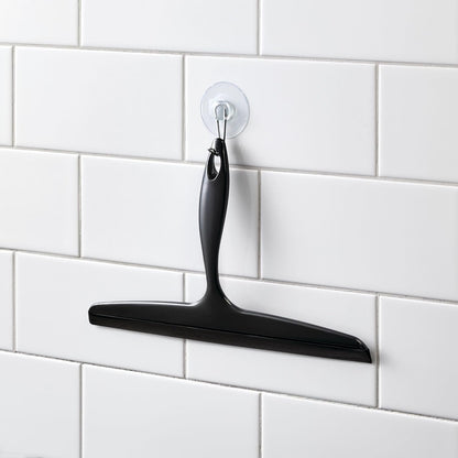 iDesign Plastic Bath Squeegee for Glass with Suction Hook Holder – 12", Clear