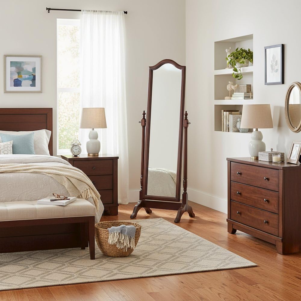 Furnifact Brown 65 Inch Long Full Length Cheval Mirror with Wooden Frame - Adjustable Arched Standing Body Mirror for Bedroom or Living Room Décor