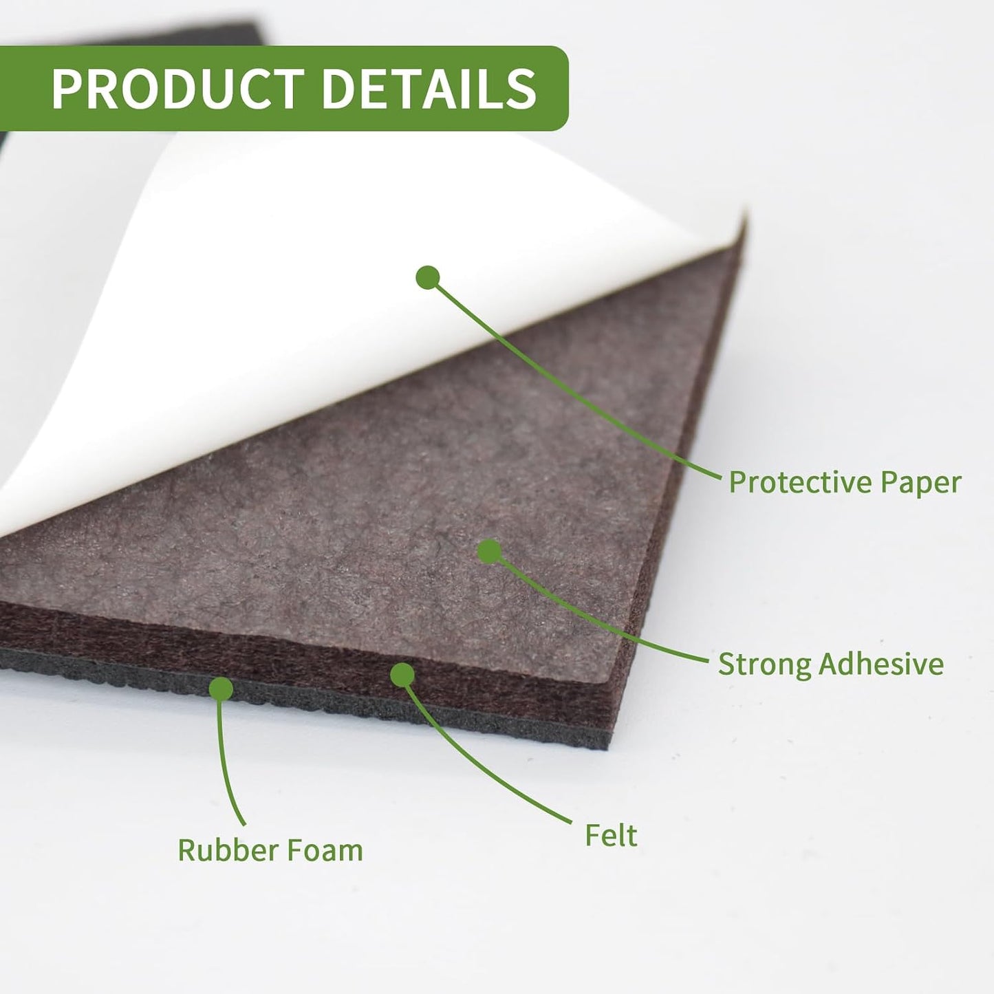 Non Slip Furniture Pads 36 PCS 1'' Square - Anti Slip Furniture Pads - Self Adhesive Rubber Feet Furniture Feet - Chair Leg Floor Protectors - Keep Furniture in Place