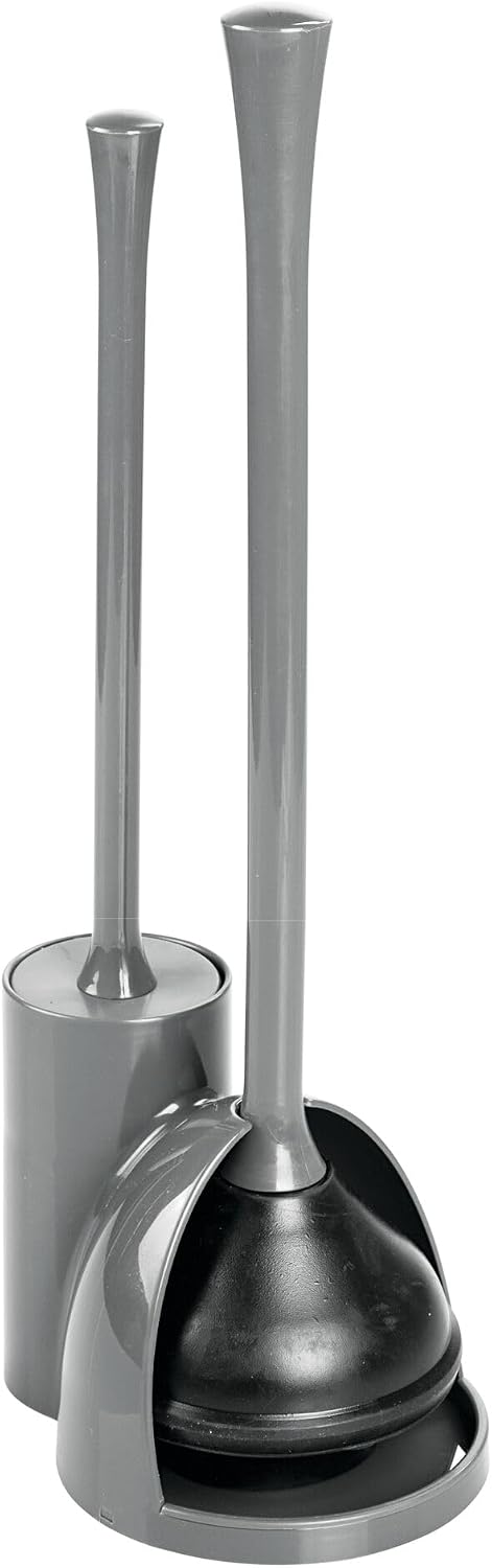 iDesign Compact Toilet Brush and Plunger Set, Gray | Bathroom Cleaning, Storage