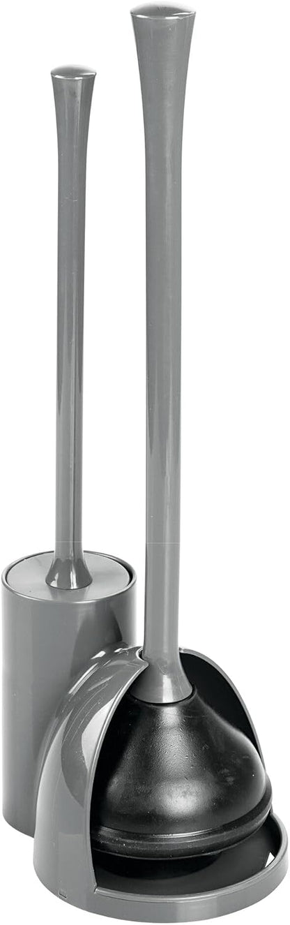 iDesign Compact Toilet Brush and Plunger Set, Gray | Bathroom Cleaning, Storage