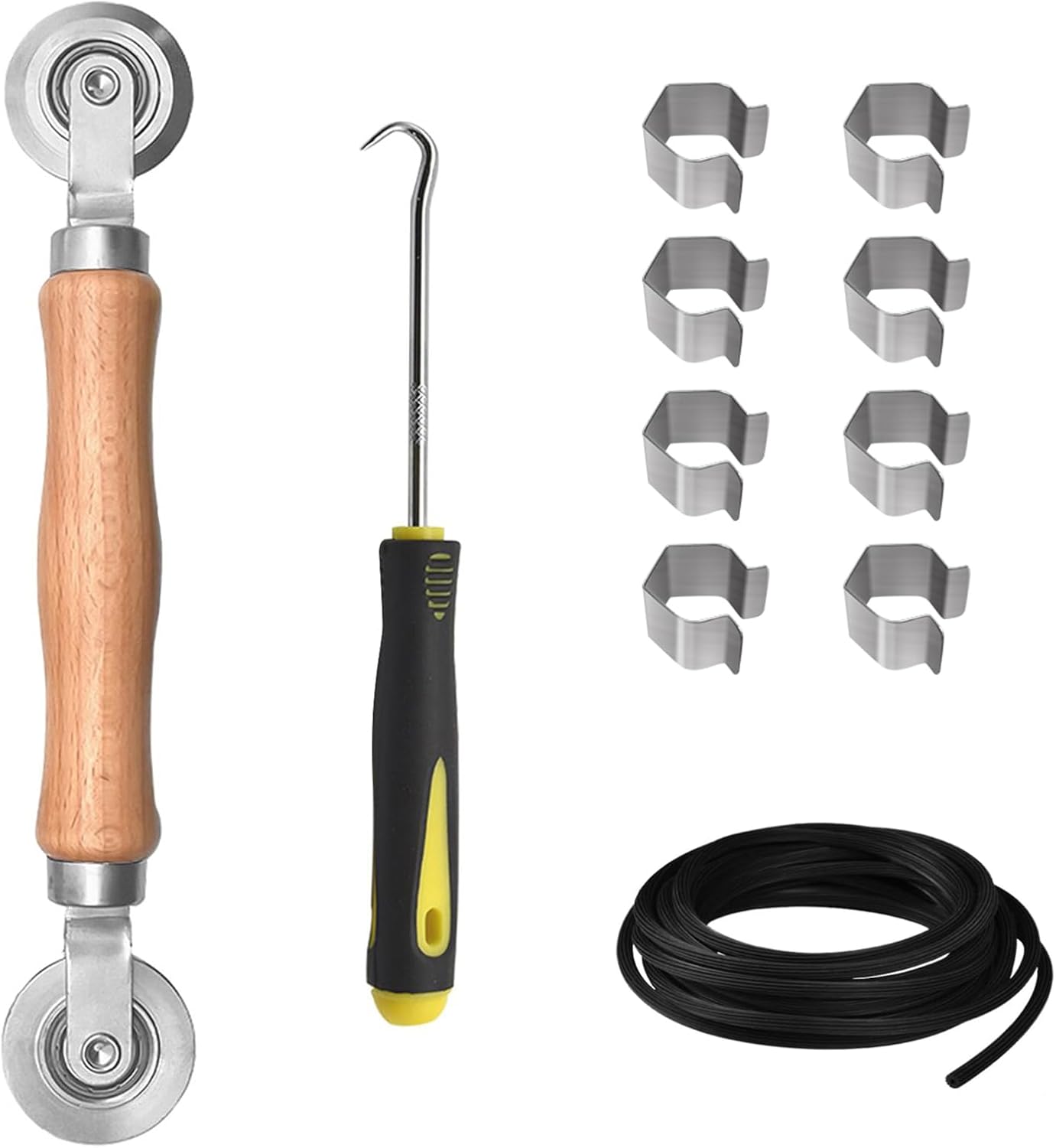BAYTORY Upgrade Window Screen Repair Kit, Steel/Nylon Roller Tool with Bearing | Spline Removal Hook and 12Pcs Screen Clips Replacement for Installing Door Mesh Screens