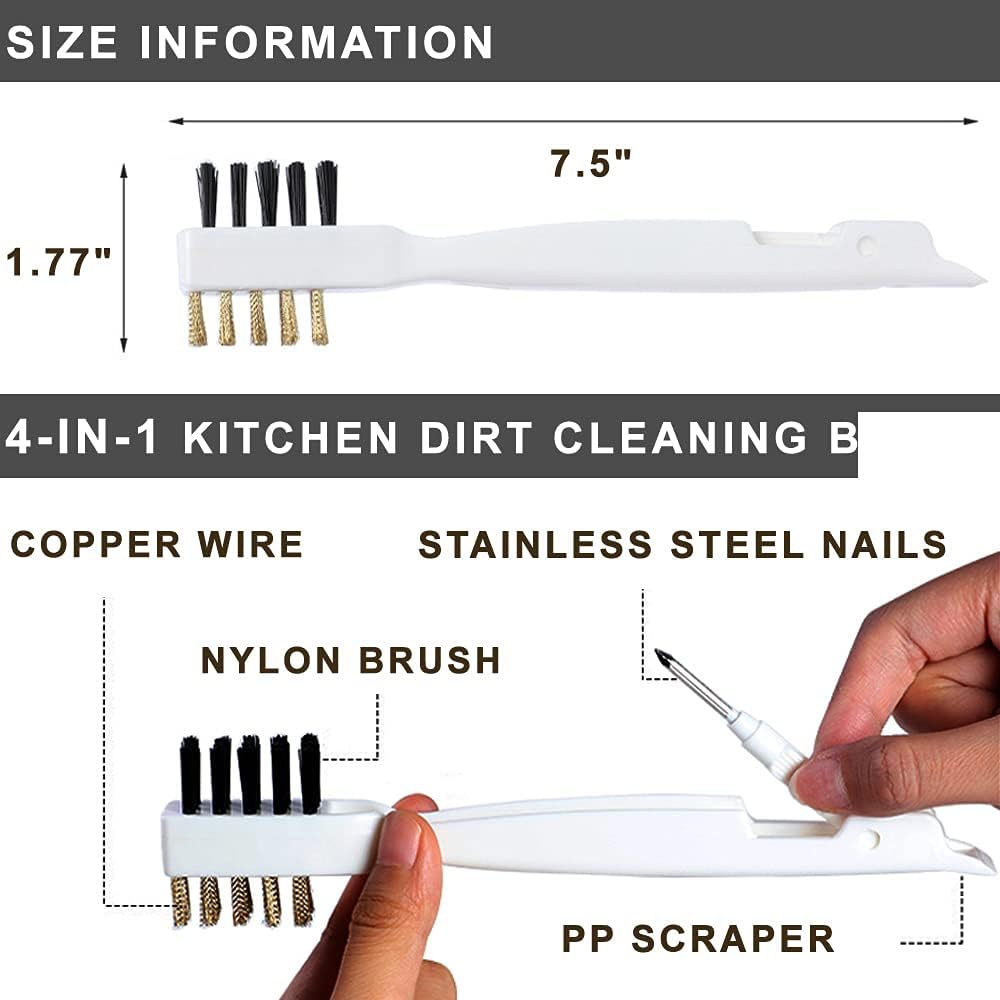Kitchen Cleaning Scrub Brush - Deep Gas Stove Brass Wire Brushes with Stiff Bristles & Cooktop Scraper, Scrubber for Range Hood Grease Grime, Rust Cleaner for Pot Pan, Household Cleaning Tools
