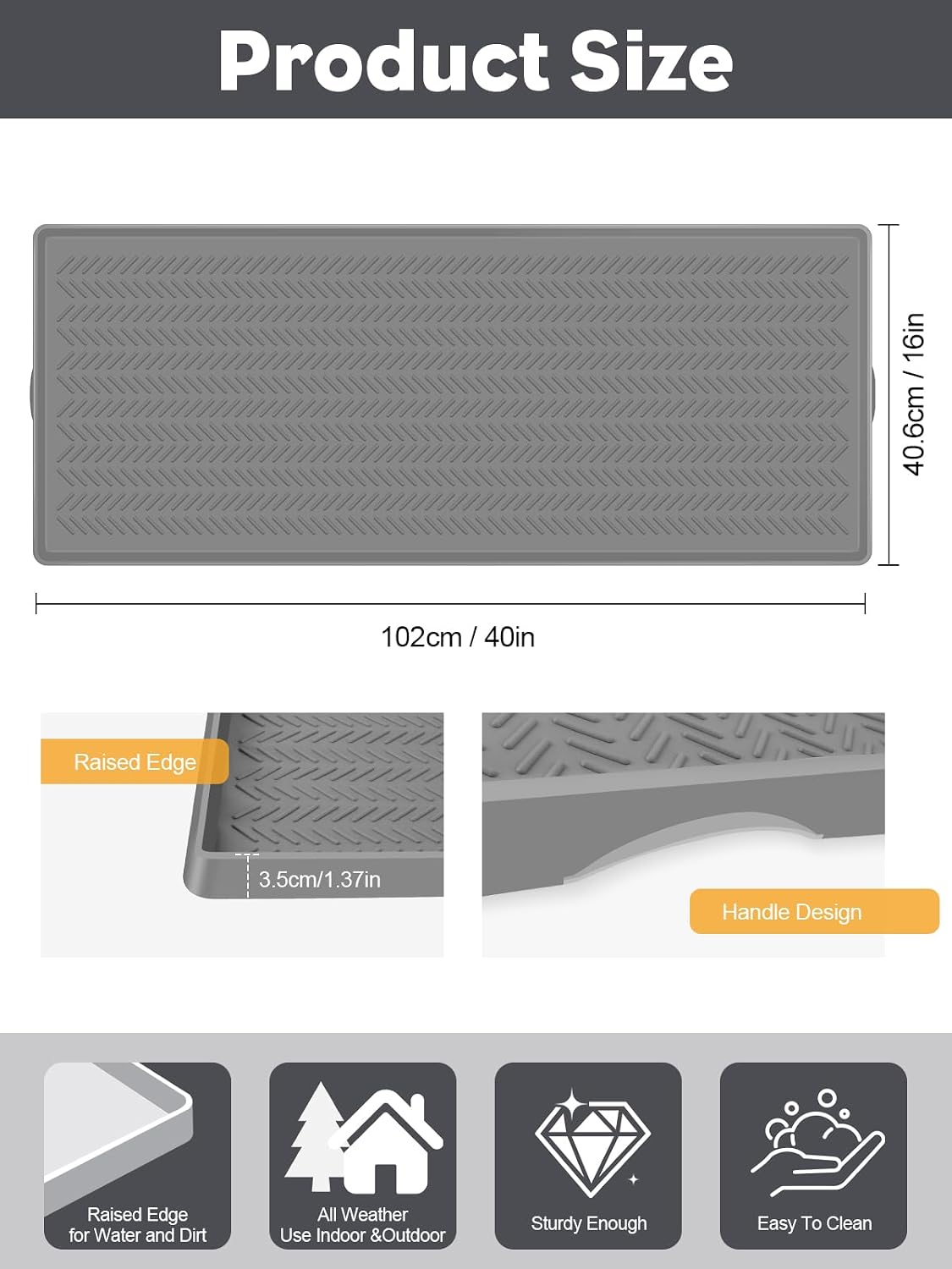 Kalolary Extra Large Boot Tray for Entryway, Silicone Shoe Trays Mat for Indoor Outdoor Use Non-Slip Shoe Mat Tray for Muddy & Wet Shoes Waterproof Shoe Rug for Front Door Patio Porch Room (30“x16“)