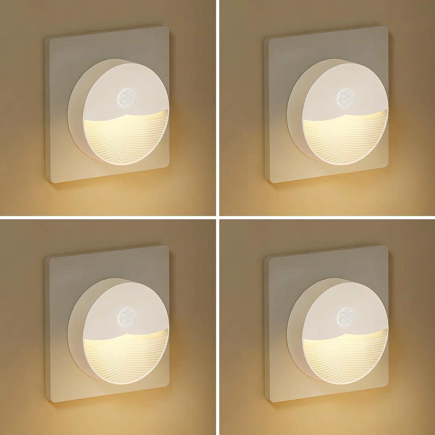Consss Plug-in Motion Sensor Night Light, Dusk to Dawn Light Sensor, Soft Warm White LED Backlit Glow, Auto On/Off for Bathroom Bedroom Hallway Stairs Nursery, 4 Pack