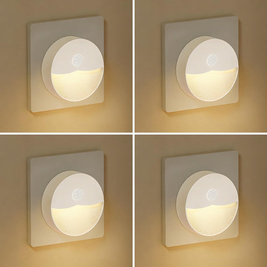 Consss Plug-in Motion Sensor Night Light, Dusk to Dawn Light Sensor, Soft Warm White LED Backlit Glow, Auto On/Off for Bathroom Bedroom Hallway Stairs Nursery, 4 Pack