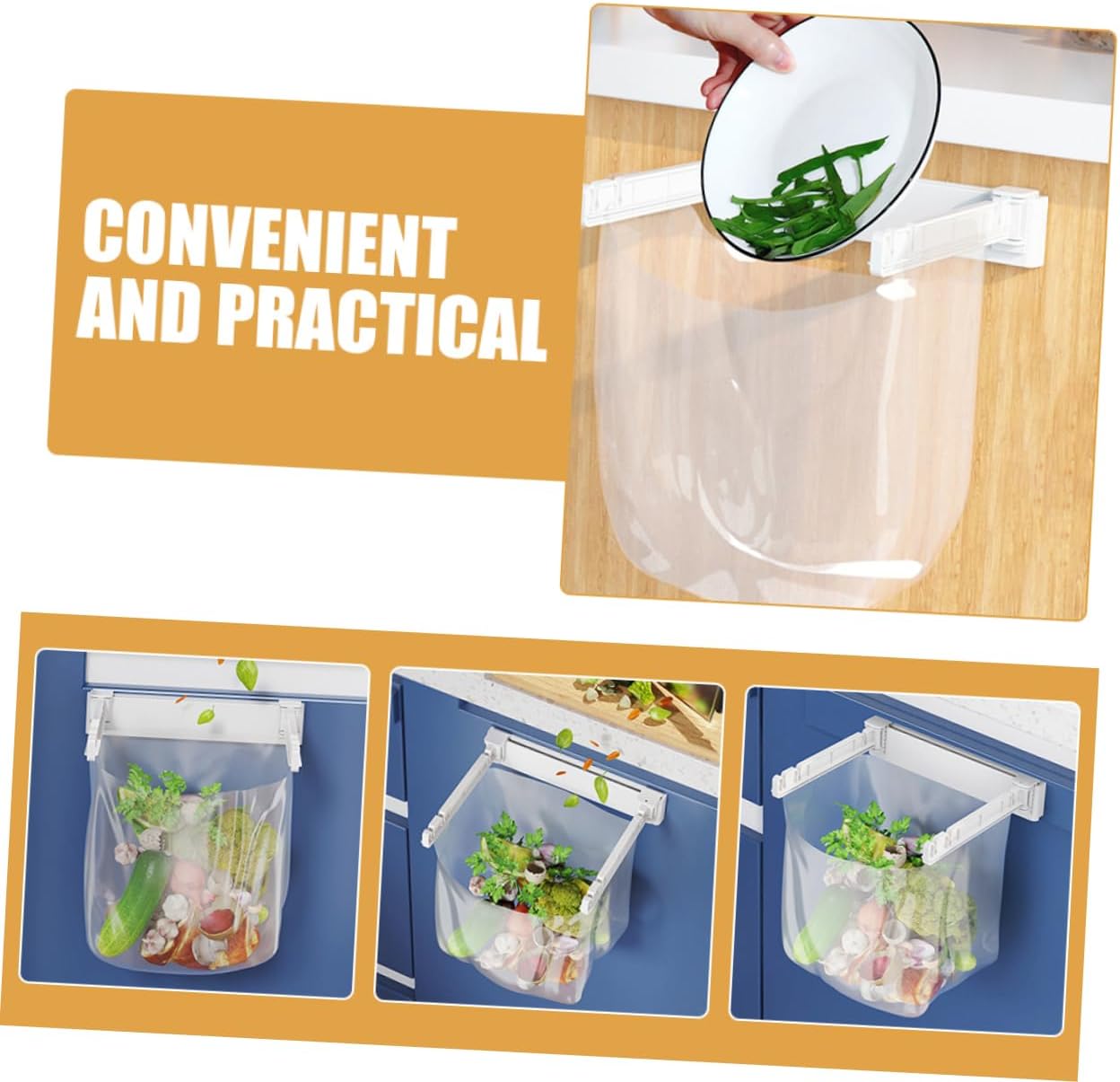 PRETYZOOM Wall Mounted Trash Bag Holder Rack Multi-Functional Foldable Kitchen Garbage Bag Stand Holder for Sink No Drill Installation