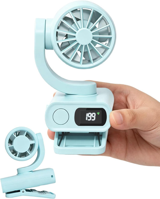 Mini Clip On Fan Portable, Mini Portable Fan with 6 Speeds LED Display, USB-C Rechargeable Small Clip Fan for Outdoor Clips Stroller, Bike, Umbrella Desk, Visor Hat, Sports (White)