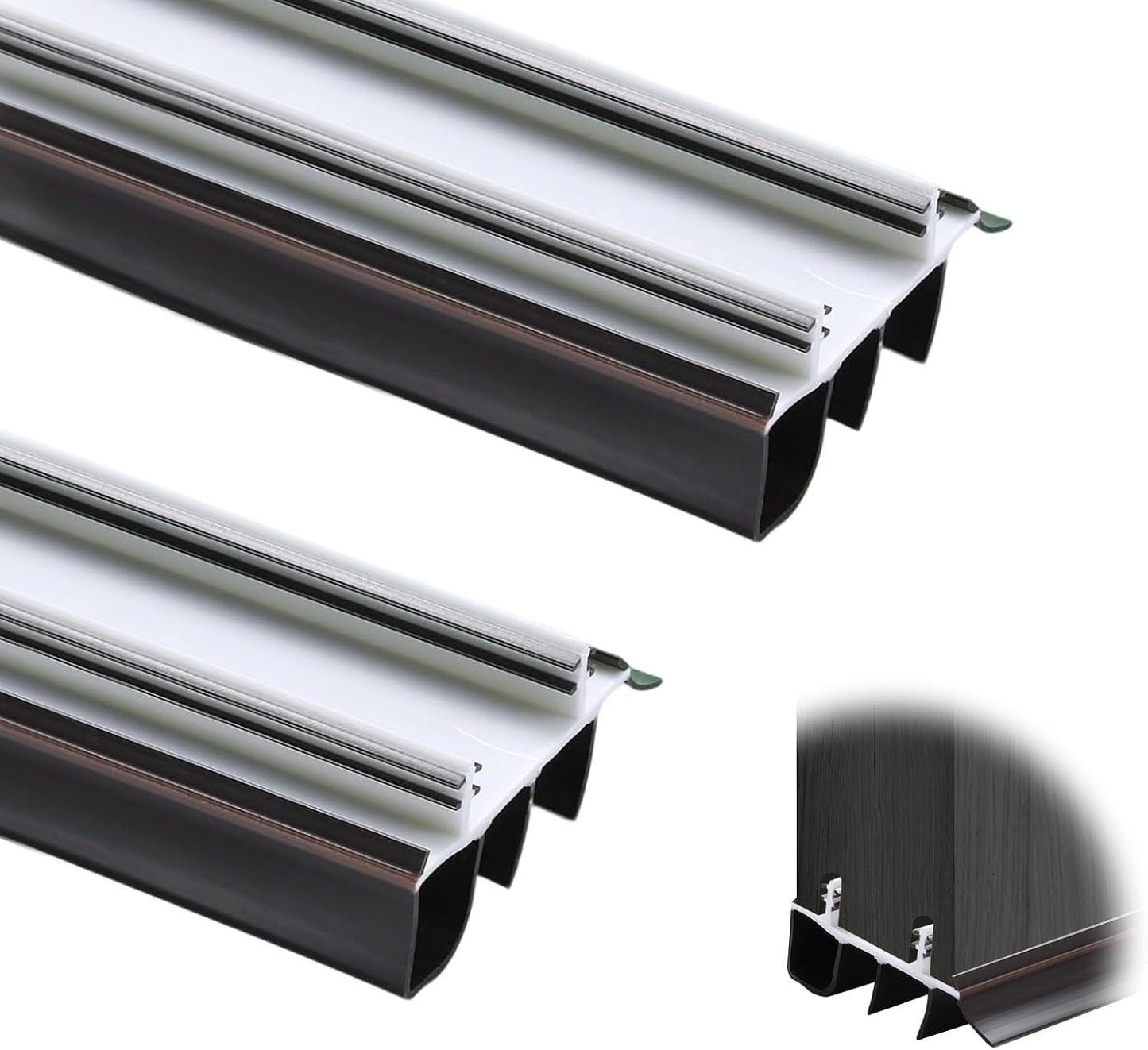 2 Pcs 36 Inch 90CM Exterior Door Sweep with Vinyl Fins, Under Door Weather Stripping Seal for Exterior Doors with Kerf Track, Replacement Bottom Door Seal Strip, Draft Stopper & Rodent Proof