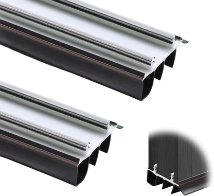 2 Pcs 36 Inch 90CM Exterior Door Sweep with Vinyl Fins, Under Door Weather Stripping Seal for Exterior Doors with Kerf Track, Replacement Bottom Door Seal Strip, Draft Stopper & Rodent Proof