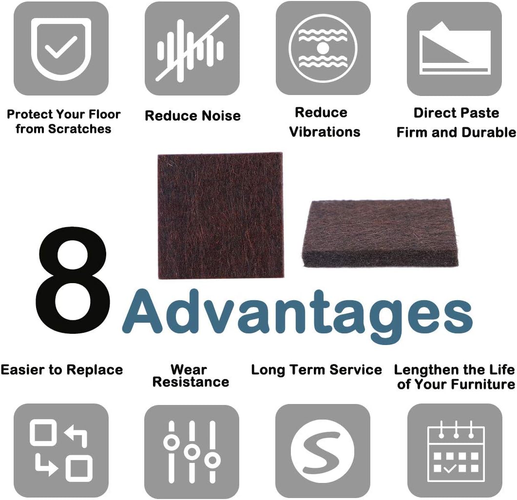 uxcell 16pcs Furniture Pads Square 1 1/2" Self-stick Non-slip Anti-scratch Felt Pads Floors Protector Dark Brown