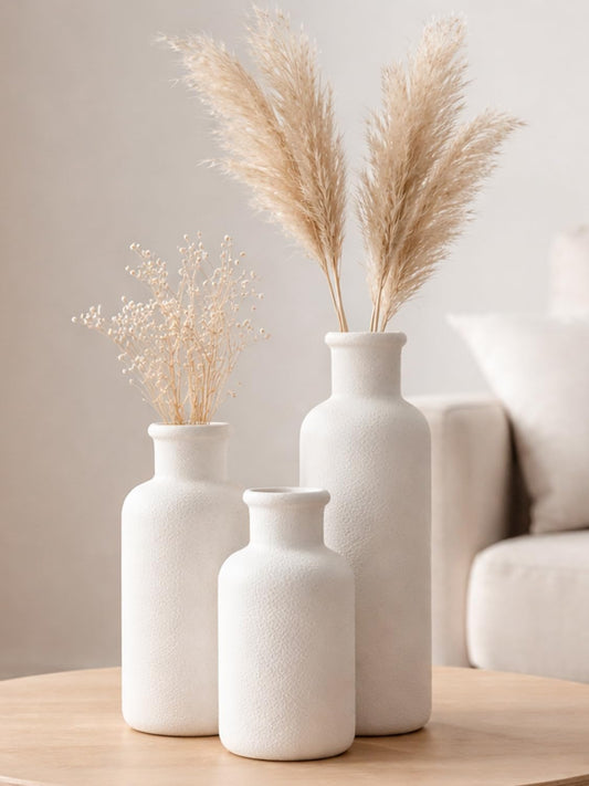 Small White Speckled Ceramic Vase Set of 3, Decorative Modern Vases for Shelf, Table, Living Room, Dried Flowers