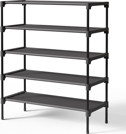 Kitsure Shoe Rack - Non-Woven Shoe Rack Shelf, Shoe Organizer for Closet, Entryway, Garage & Corridor, Stackable Shoe Shelves, 27.5" Wide - 3 Tier, Black