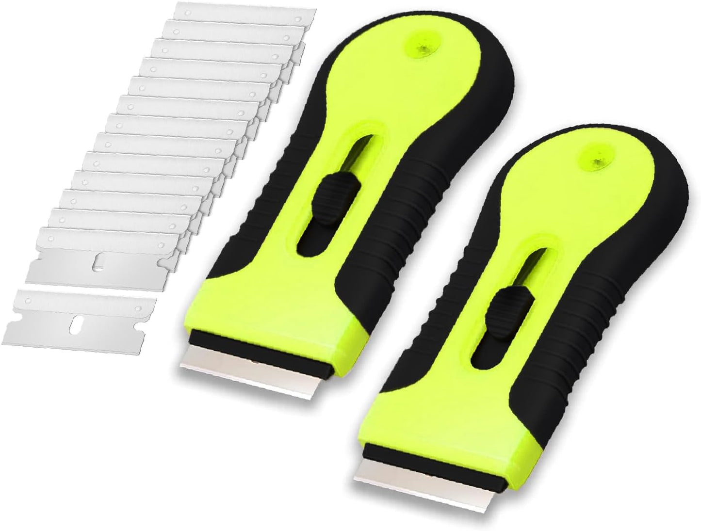 Bates- Razor Blade Scraper Tool, 2 Pack, 30 Extra Stainless Steel Blades, Anti-Slip Ergonomic Handle Design, Razor Scraper Set for Cleaning Window, Paint, Oven, Glass, Stove