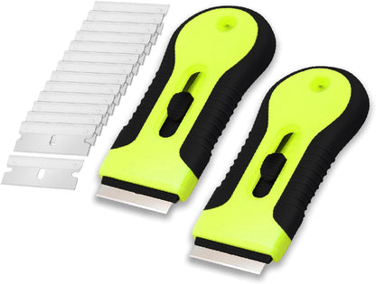 Bates- Razor Blade Scraper Tool, 2 Pack, 30 Extra Stainless Steel Blades, Anti-Slip Ergonomic Handle Design, Razor Scraper Set for Cleaning Window, Paint, Oven, Glass, Stove