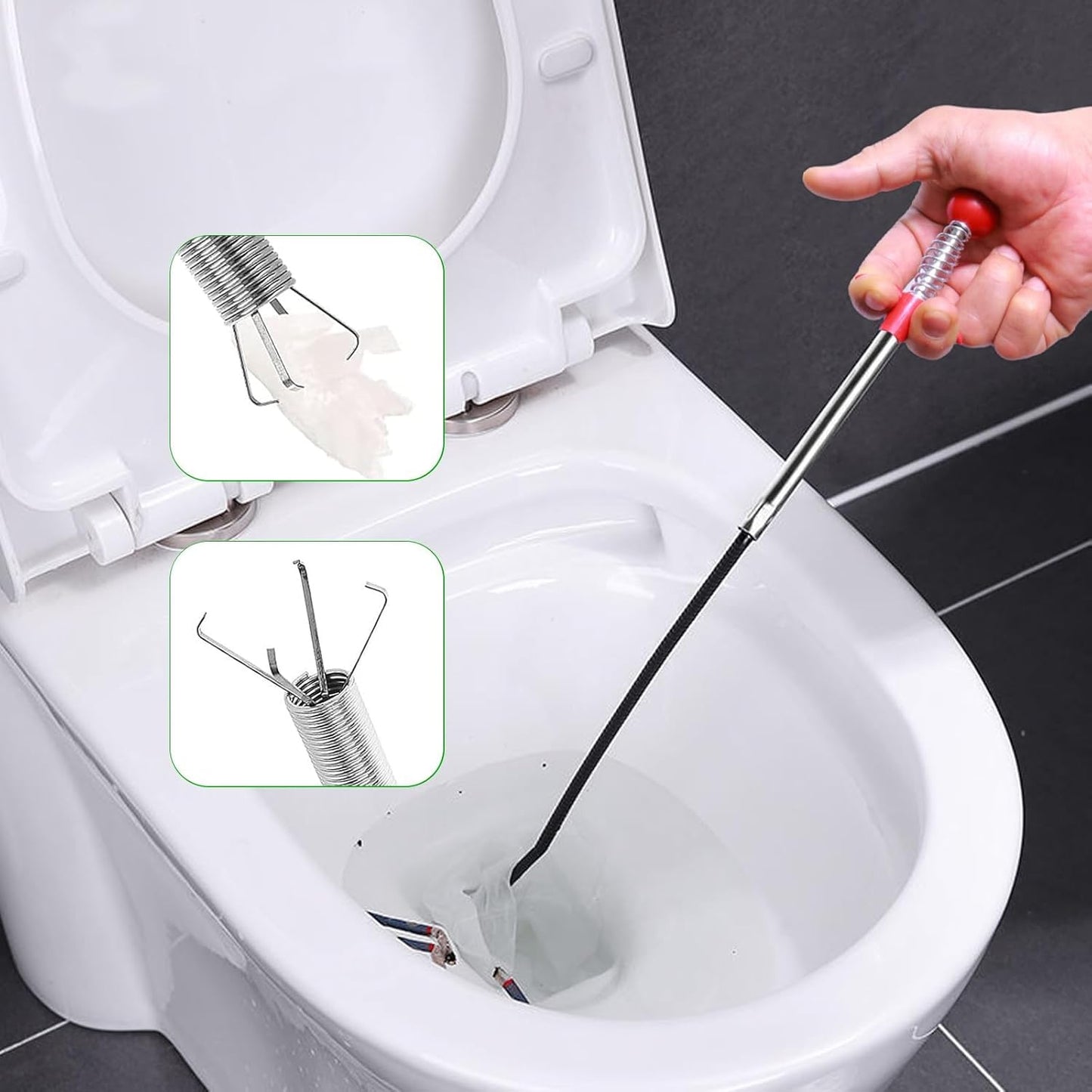 Upgrade 33 Inch Drain Snake Clog Remover with Stronger Claw, Flexible Grabber Tool with Bonus 60 Inch Drain Brush