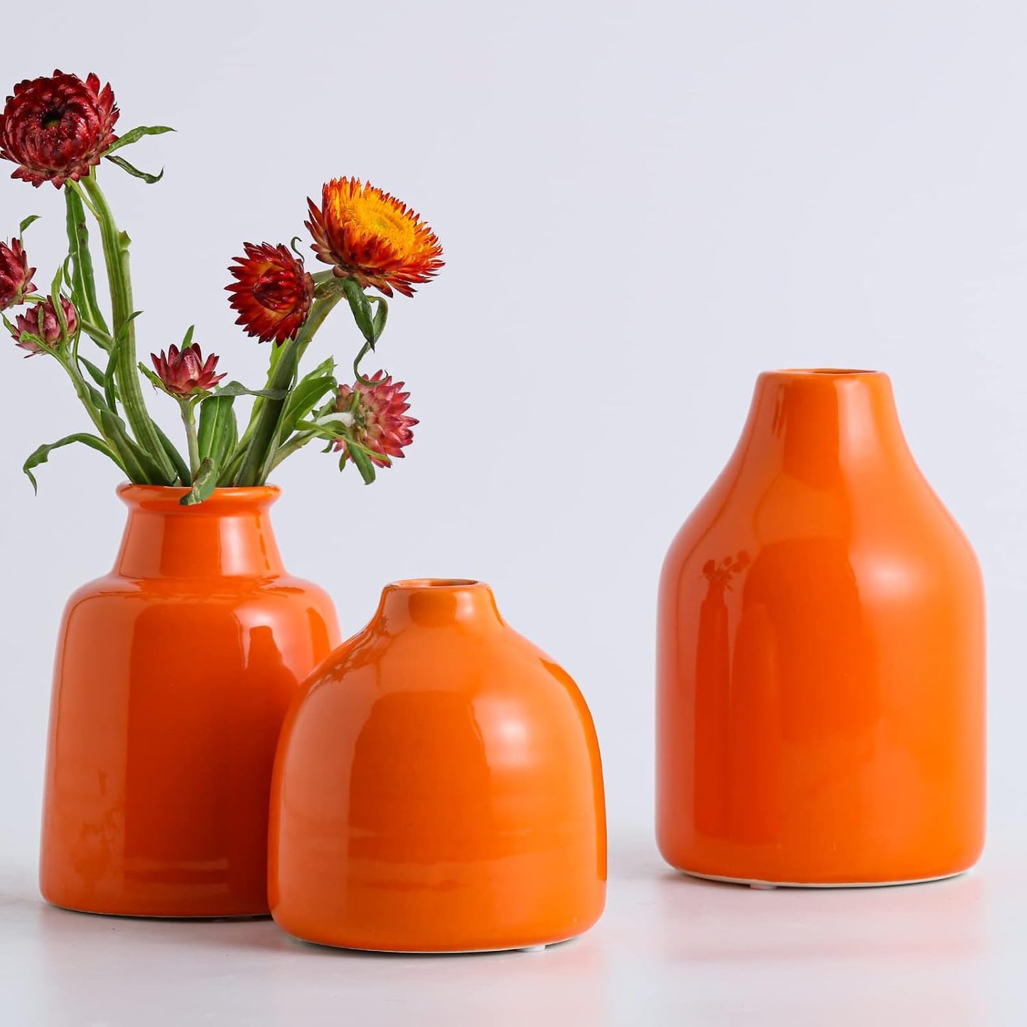 hjn Small White Vase Set of 3 for Modern Home Decor,Ceramic Vases for Centerpieces Flower Vases for Living Room Wedding/Dinner Table/Party -White