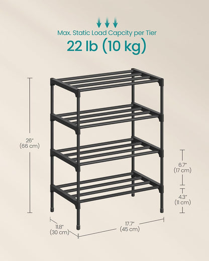 SONGMICS 2-Tier Shoe Rack for Closet, Compact Metal Shoe Organizer Shelf for Entryway, Bedroom, Small Spaces, Stackable, 11.8 x 24.5 x 12.2 Inches, Black ULSA122BH01