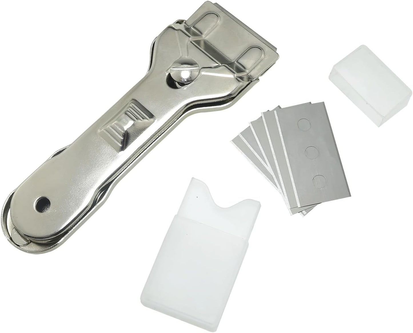 All Metal Heavy Duty Scraper Tool (5 blades) for Removing Stains and Cleaning Stovetops Countertops Appliances and Glass Debris
