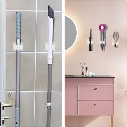 8PCS Broom Holder Wall Mount, Self Adhesive No Drilling Anti-Slip Mop and Broom Holder Organizer Hanger Wall Mount, Broom Gripper and Mop Holder Wall Mounted for Home Garden Garage Storage