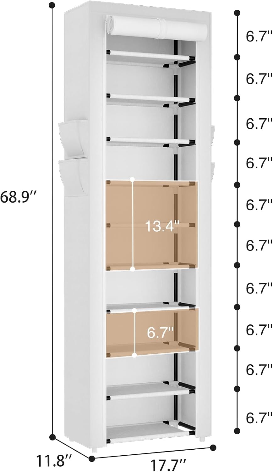 ROJASOP 10 Tier Shoe Rack with Covers,Large Capacity Stackable Tall Shoe Shelf Storage to 50-55 Pairs Shoes and Boots Sturdy Metal Free Standing Shoe Rack Organizer for Closet Entryway Garage
