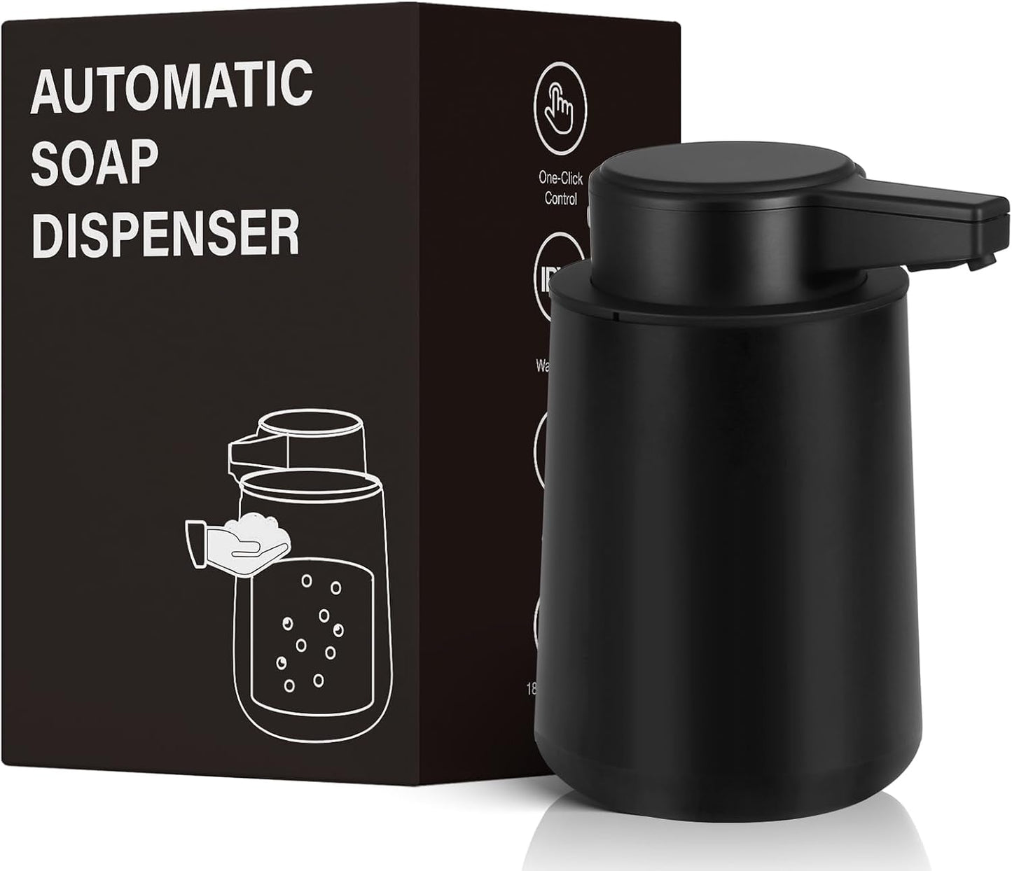 Automatic Soap Dispenser Foaming Touchless: 9oz Plastic Black Modern Rechargeable Electric Auto Foam Soap Dispenser - Bathroom Kitchen Hand Dish Lotion