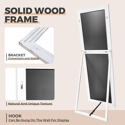 65"x22" Full Length Mirror Solid Wood Frame Floor Mirror with Stand for Living Room, Bedroom Hanging Standing or Leaning, Brown