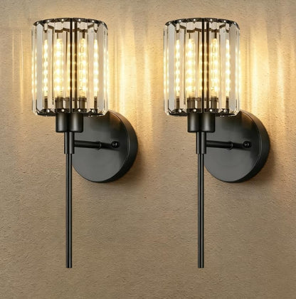 Crystal Battery Operated Wall Sconces, Brushed Gold Rechargeable Wireless Wall Sconce Lights with Dimmable Bulbs and Remote, 12 Colors and 3CCT Dimmable Crystal Lamps for Living Bedroom, 3000~6000K