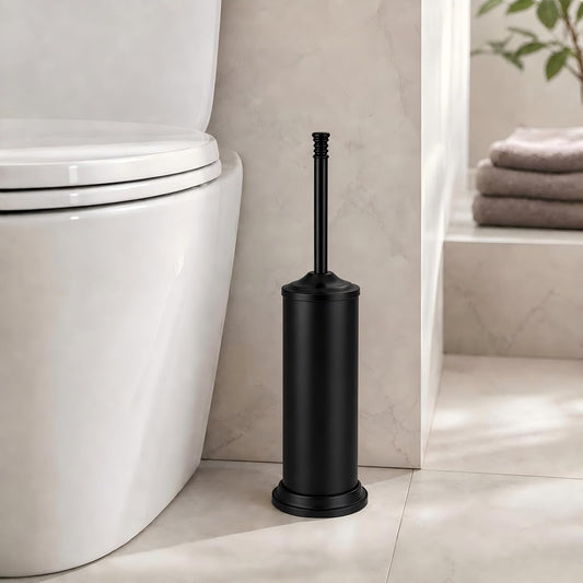 Nickel Toilet Brush and Holder Set，Extra Long Handled Toilet Bowl Brush and Holder，Stainless Steel Heavy Duty Toilet Brush for Bathroom,Deep Cleaning Modern Toilet Cleaner Slip Base