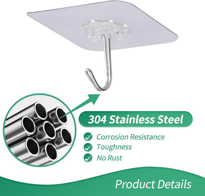 12heavy-Duty Transparent Strong self-Adhesive wall Hooks, Waterproof and Oil-Proof, with a Maximum Load Capacity of 22 pounds, Suitable for Rooms, Kitchens, bathrooms and Toilets