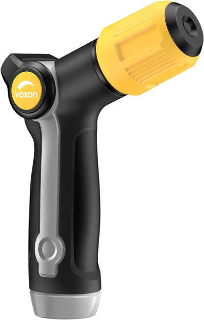 VOXON Garden Hose Nozzle with High Pressure Jet, 100% Heavy Duty Metal Water Hose Nozzle Sprayer with Thumb Flow Control, Adjustable Spray Patterns for Garden Watering, Car Washing, Yellow