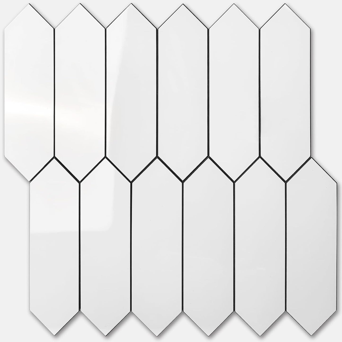 Vamos Tile Glossy Dolomite White Backsplash Tile Peel and Stick, 12.8 x 12.8 Inch 10 Sheets Long Hexagon PVC Self Adhesive Mosaic Wall Tiles Stick on Backsplash for Kitchen and Bathroom