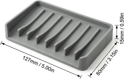 Bathway Silicone Soap Dishes for Shower, Self-Draining Bar Soap Holder Non-Slip Sink Organizer Tray for Sink, Bathroom & Kitchen, Keeps Bar Soap Dry& Dishwasher Safe, Black & Black (2 Pack)