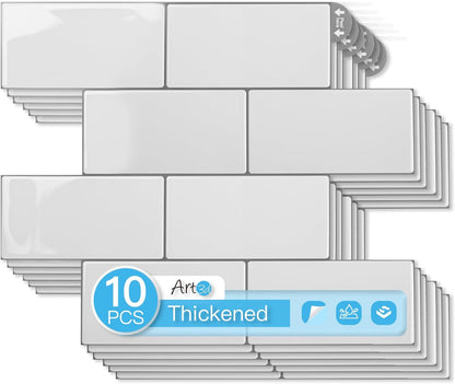 Art3d Peel and Stick Backsplash, 10-Pack Thickened Stick on Subway Tiles, Faux Ceramic Tiles for Kitchen, Bathroom, Black