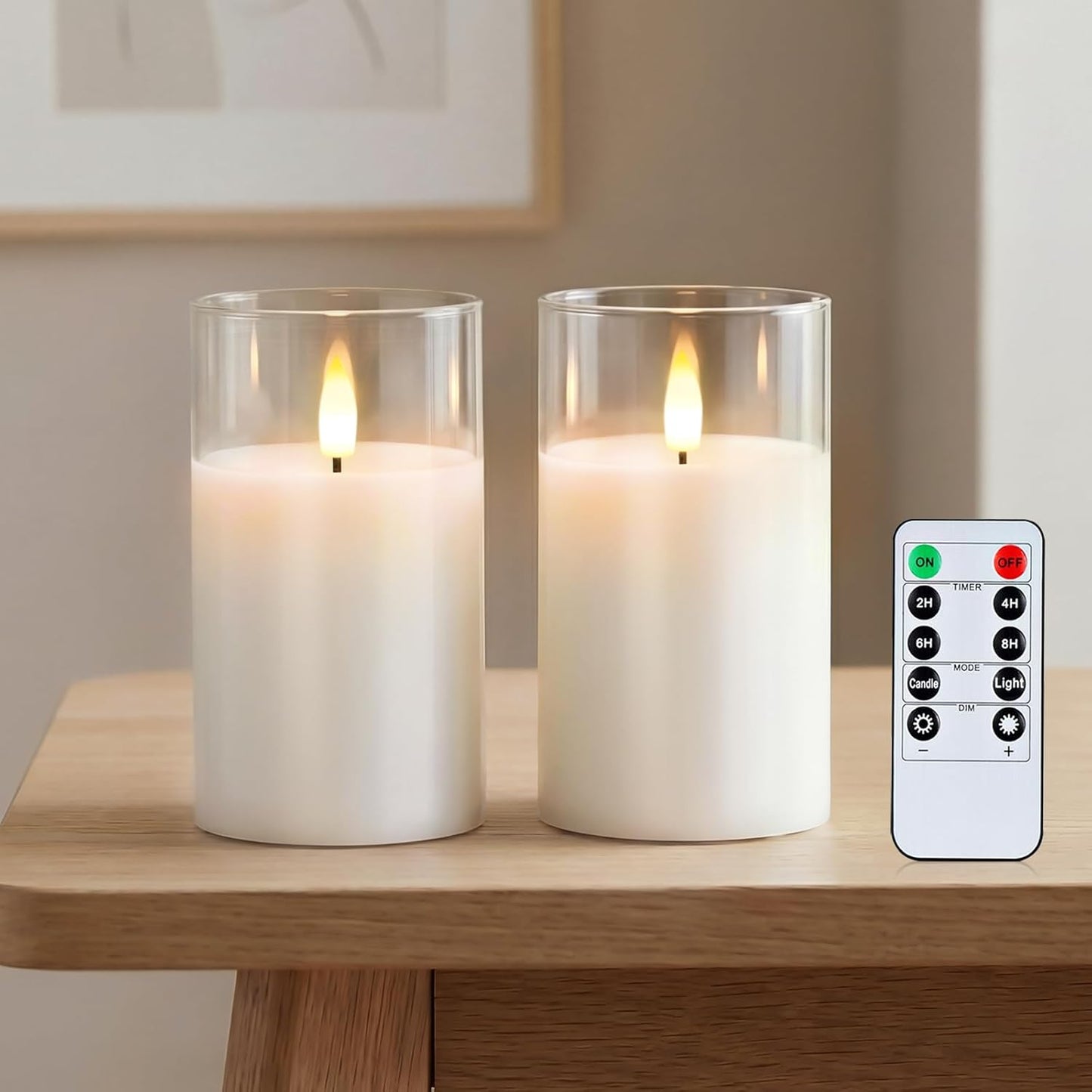 Amagic Clear Glass Flameless Candles Battery Operated with Timer, Remote Control, LED Pillar Candles, Battery Powered, Valentine's Day Decor, Pure White Wax, Set of 3