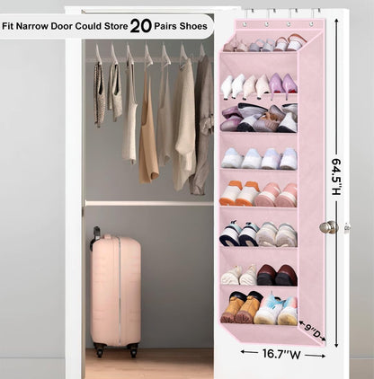 SLEEPING LAMB Over The Door Shoe Organizer for Closet with Large Deep Pockets, Narrow Shoe Rack for Door Hanging Boots Storage, Black