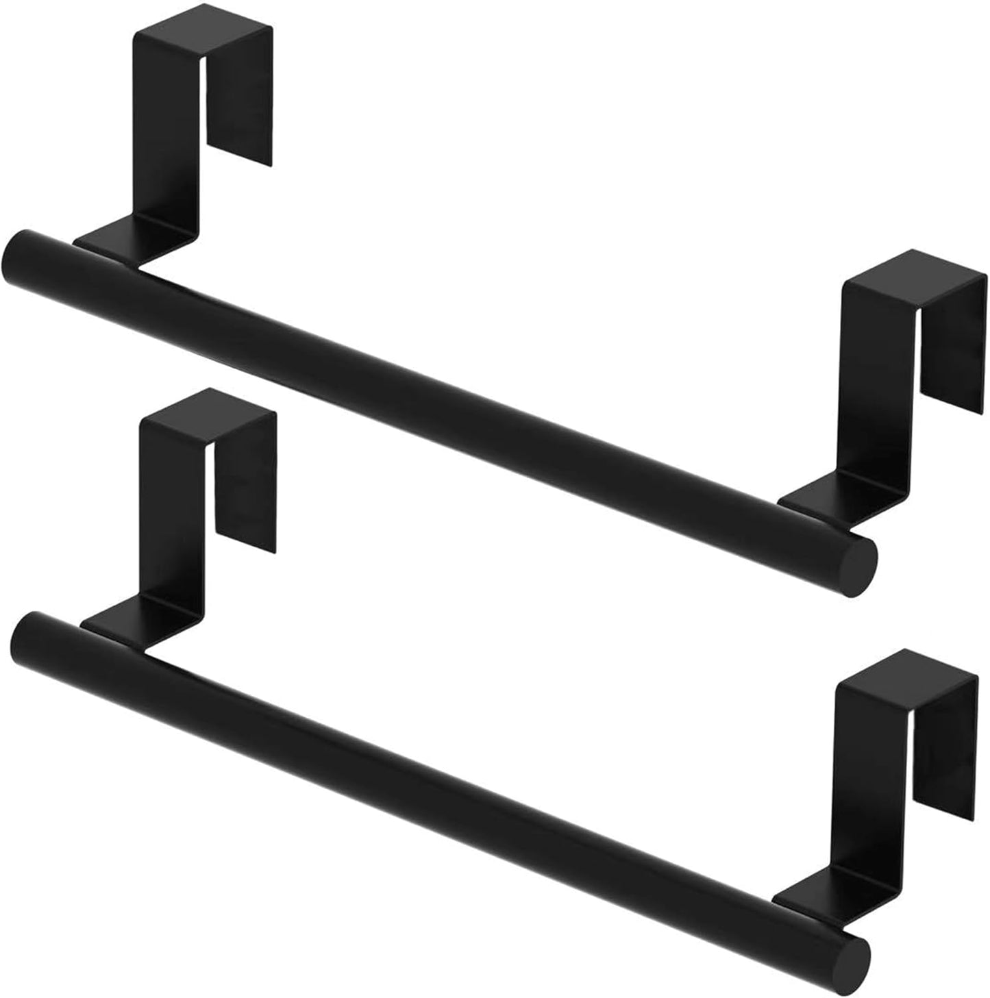 Cabinet Door Towel Bar, Kitchen Towel Holder, Matte Black 2 Pack | Extended Anti-Slip Arm, EVA Scratch Guard Pads, No-Drill Install, Stainless Steel Dish Towel Holder, Kitchen Towel Rack