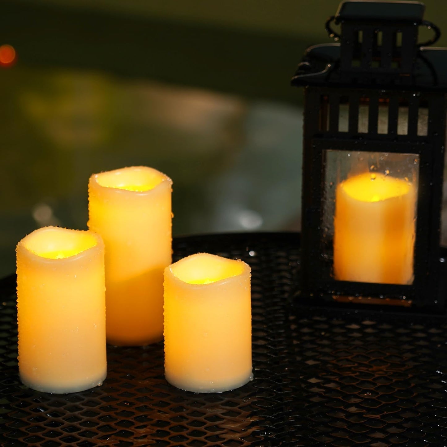 Homemory 3 Pack Flameless Candles, Outdoor Waterproof, Battery Operated LED Pillar Candles with Remote Control and Timer, Plastic, Long Lasting，4”5”6”