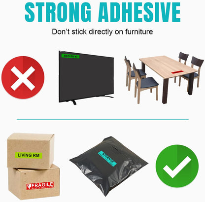 Kingtac 600 Writable Home Moving Stichers - 2' x 3', 20 Color-Coded Home Moving Packing Labels with Fragile, Extra, Heavy Options.Stick to Cardboard Boxes and Plastic Bins, No Extra Tape Needed
