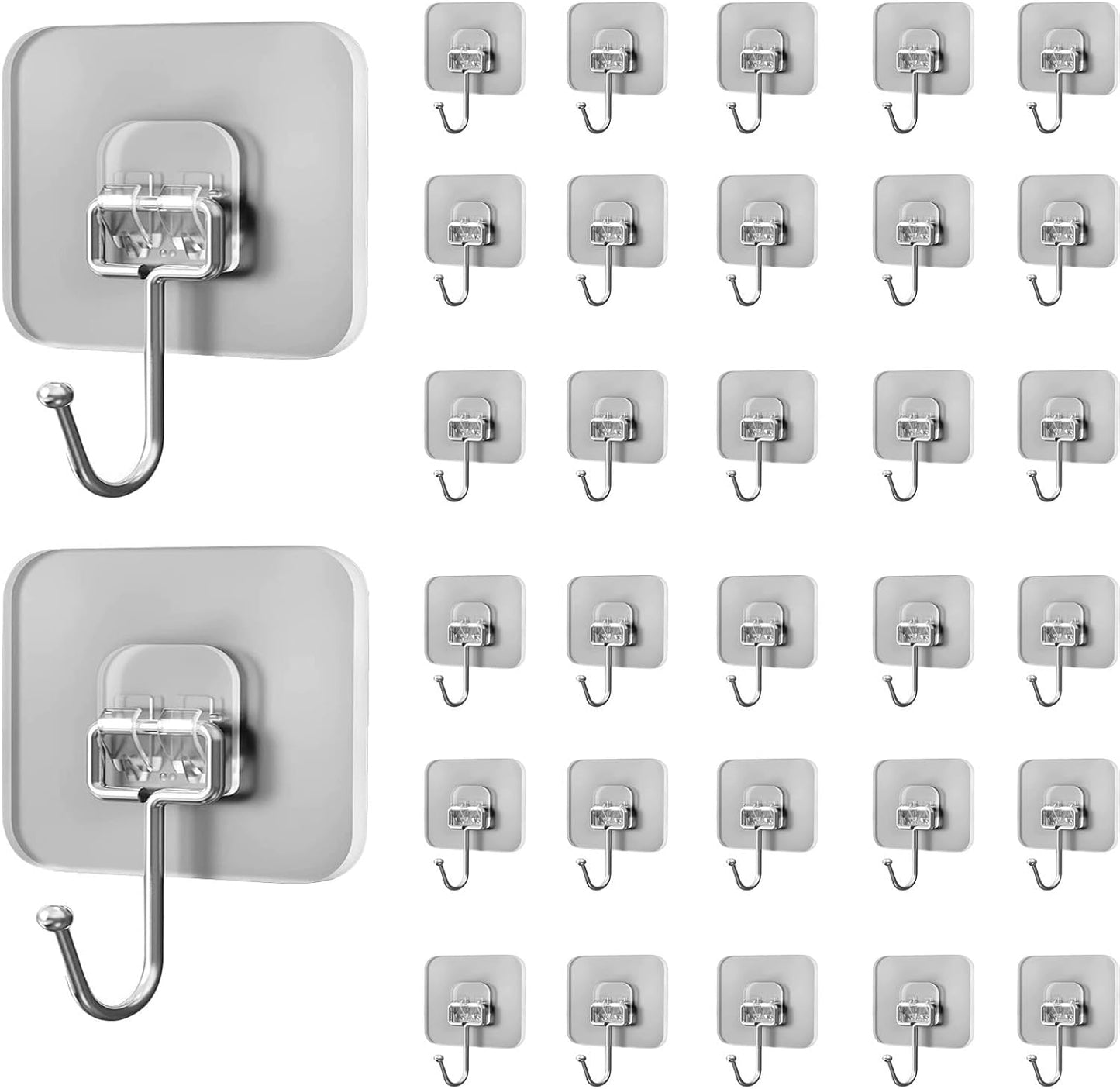 Wall Hooks for Hanging, Heavy Duty Adhesive Hooks, 100lbs Weight Capacity, Waterproof Transparent Sticky Hooks for Towels, Keys, Pictures, Bathroom, No Nails Needed(30 Pieces) (30)