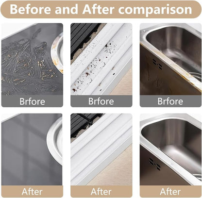 2 in 1 Groove Cleaning Brush, Window Track Cleaner Brush with Hidden Scraper, Crevice Cleaning Brush for Sliding Door Track, Window Sill, Narrow Gaps, Kitchen & Bathroom Cleaning Tool (White)