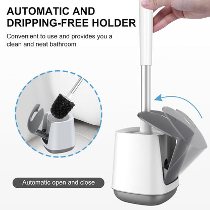 SetSail Toilet Brush and Holder, Self Closing Lid Toilet Bowl Brushes Holder and Extra Long Handle Ventilated Toilet Brush Set for Bathroom Cleaning, Nylon Bristles, Black